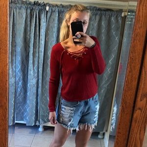 long sleeve lace-up shirt